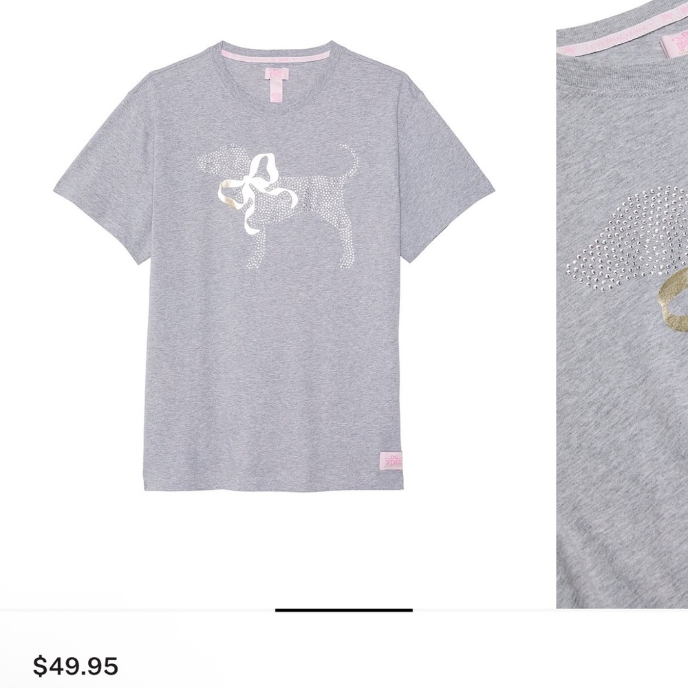 PINK Victoria's Secret Gray Tee with Dog Design